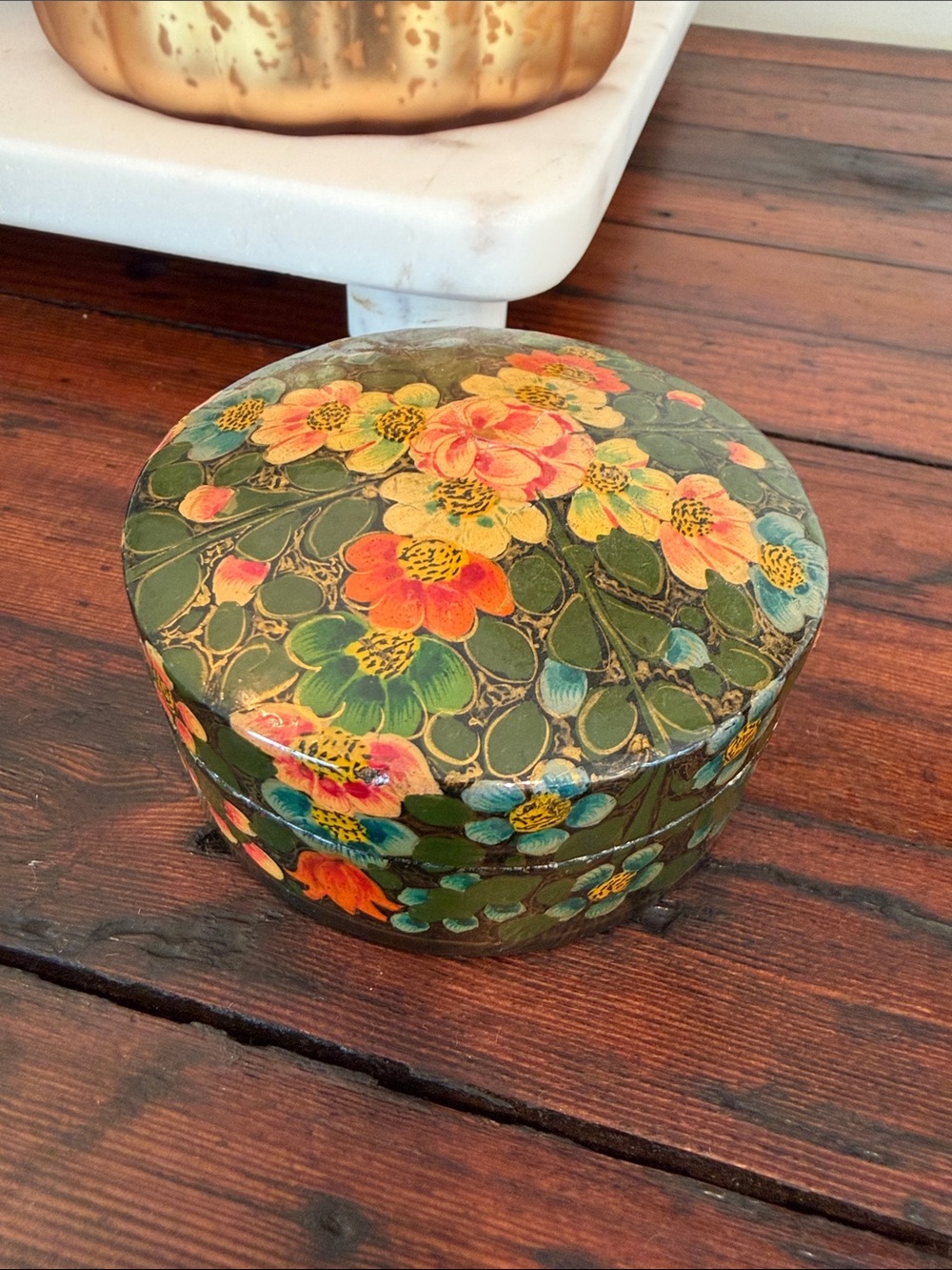 Vintage Kashmiri Paper Mache Box Indian Trinket Box.
